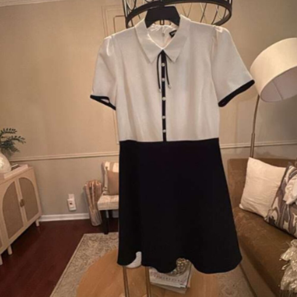 Karl Lagerfeld Paris Black & White Colorblock Bow Dress - Size 12 (NWT) - Picture 4 of 5
